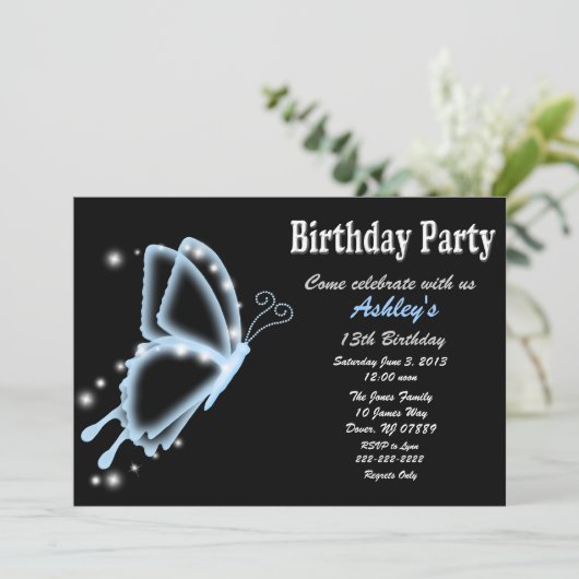 Butterfly Birthday Party Invitation Kaart (Staand voorkant)