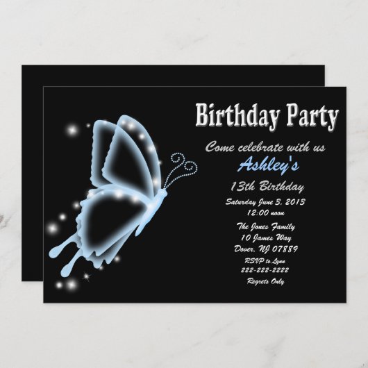 Butterfly Birthday Party Invitation Kaart (Voorkant / Achterkant)