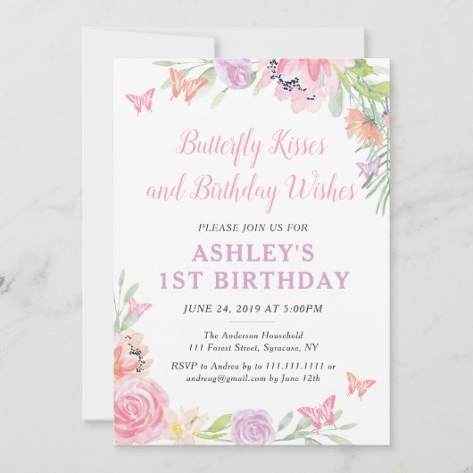 Butterfly Birthday Party Invitation Kaart (Voorkant)