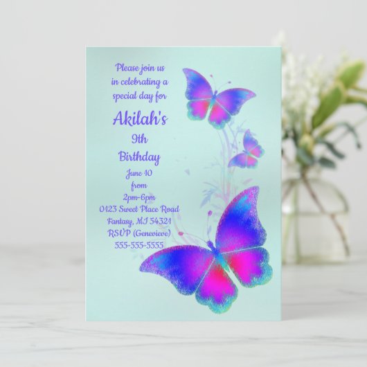 Butterfly Birthday Party Invitation Kaart (Staand voorkant)