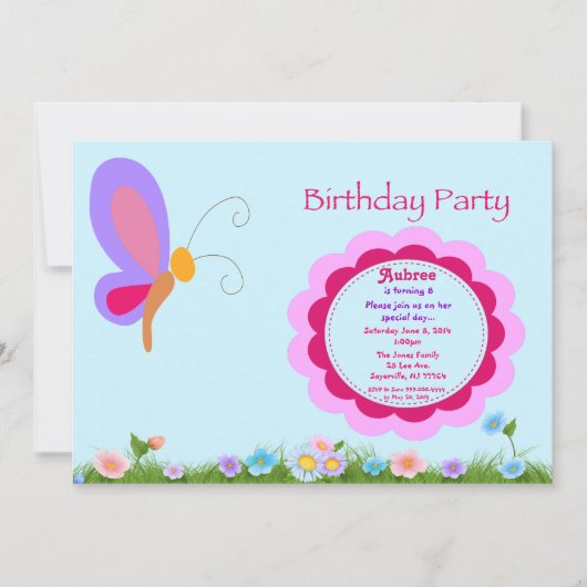 Butterfly Birthday Party Invitation Kaart (Voorkant)