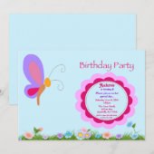 Butterfly Birthday Party Invitation Kaart (Voorkant / Achterkant)