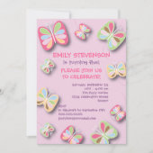 Butterfly Birthday Party Invitation Pink & Paars Kaart (Voorkant)