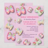 Butterfly Birthday Party Invitation Pink & Paars Kaart (Voorkant / Achterkant)