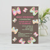 Butterfly Birthday Party Invitation roze & Brown Kaart (Staand voorkant)