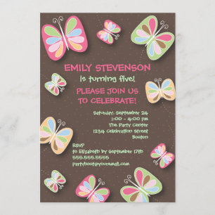 Butterfly Birthday Party Invitation roze & Brown Kaart