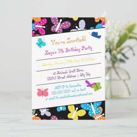 Butterfly Birthday Party - Uitnodiging (Staand voorkant)