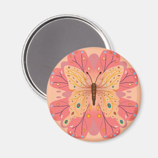Butterfly Birthday Peach and Pink Magneet (Voorkant / Achterkant)