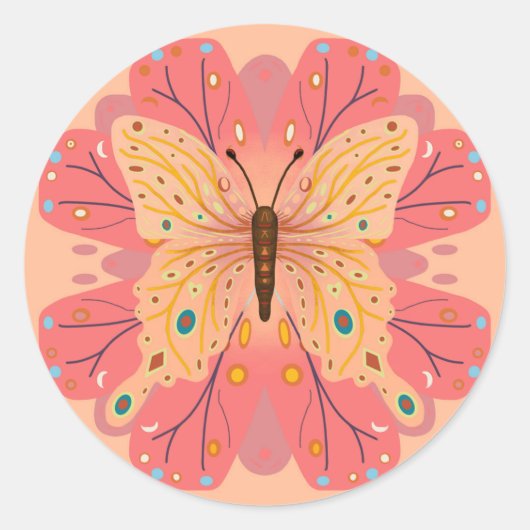 Butterfly Birthday Peach and Pink Ronde Sticker (Voorkant)
