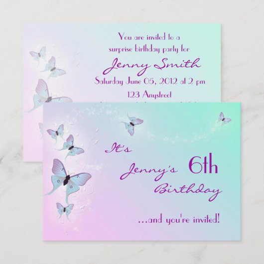 Butterfly Birthday RSVP-kaart Kaart (Voorkant / Achterkant)
