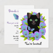 Butterfly Black Cat leuke en meisjesachtige verjaa Kaart (Voorkant / Achterkant)