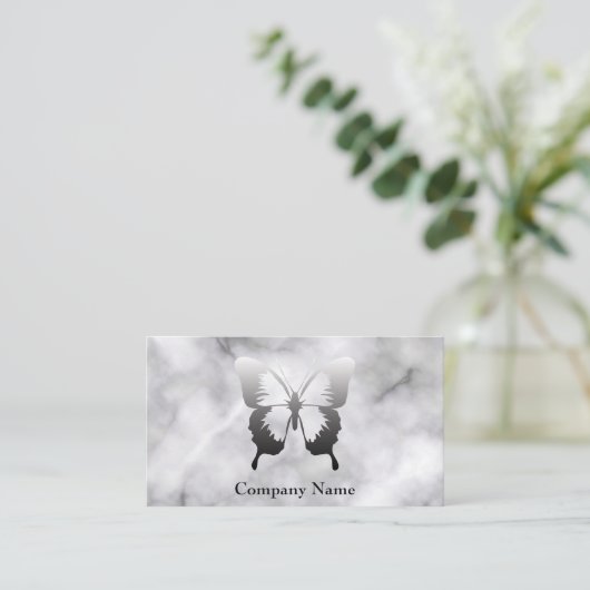 Butterfly Black en White Elegant Marble Visitekaartje (Staand voorkant)