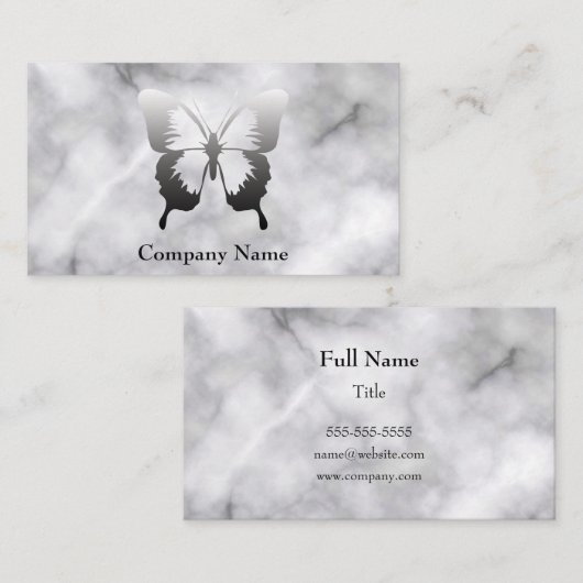 Butterfly Black en White Elegant Marble Visitekaartje (Voorkant / Achterkant)