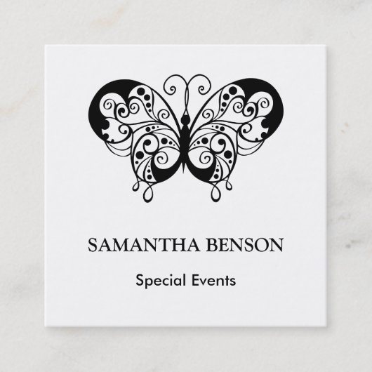Butterfly Black en White Elegant Vierkante Visitekaartje (Voorkant)
