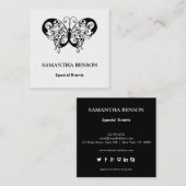 Butterfly Black en White Elegant Vierkante Visitekaartje (Voorkant / Achterkant)