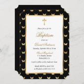 Butterfly Black Gold Cross Elegant Script Doop Kaart (Voorkant / Achterkant)