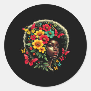 Butterfly Black Queen Afro Melanin Juneteenth Colo Ronde Sticker