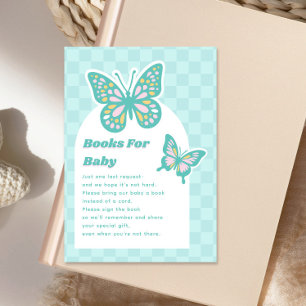 Butterfly Blauwgroen Baby shower Boek Aanvraag Informatiekaartje