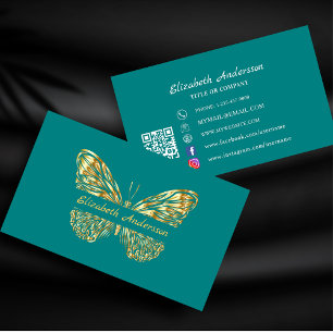 Butterfly blauwgroen groen goud QR code elegant Visitekaartje