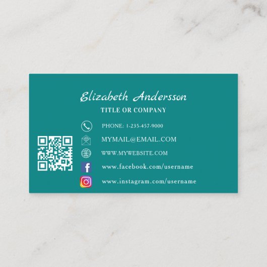 Butterfly blauwgroen groen goud QR code elegant Visitekaartje (Achterkant)