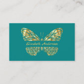 Butterfly blauwgroen groen goud QR code elegant Visitekaartje (Voorkant)
