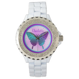 Butterfly Blauwgroen Paars Ombre Cute Personalized Horloge