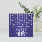 Butterfly BLING SWEET 16 ROYAL BLUE Invitation Kaart (Staand voorkant)