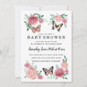 Butterfly Bloemen Roze Baby Meisje Baby shower Kaart (Voorkant)