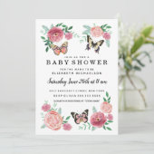 Butterfly Bloemen Roze Baby Meisje Baby shower Kaart (Staand voorkant)