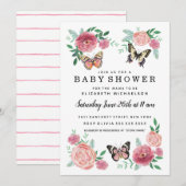 Butterfly Bloemen Roze Baby Meisje Baby shower Kaart (Voorkant / Achterkant)