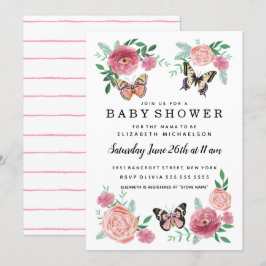 Butterfly Bloemen Roze Baby Meisje Baby shower Kaart