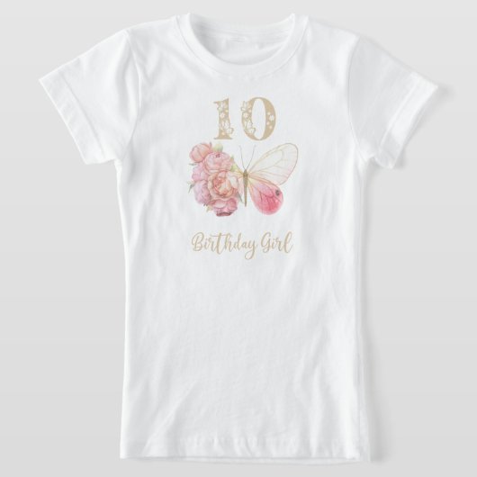 Butterfly bloementhema 10e verjaardag t-shirt (Laagn)