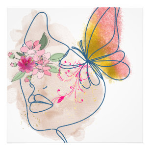 Butterfly Bloom – Abstracte Bloemen Gezicht Kunst" Foto Afdruk