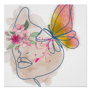 Butterfly Bloom – Abstracte Bloemen Gezicht Kunst" Perfect Poster