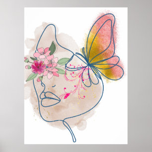 Butterfly Bloom – Abstracte Bloemen Gezicht Kunst" Poster