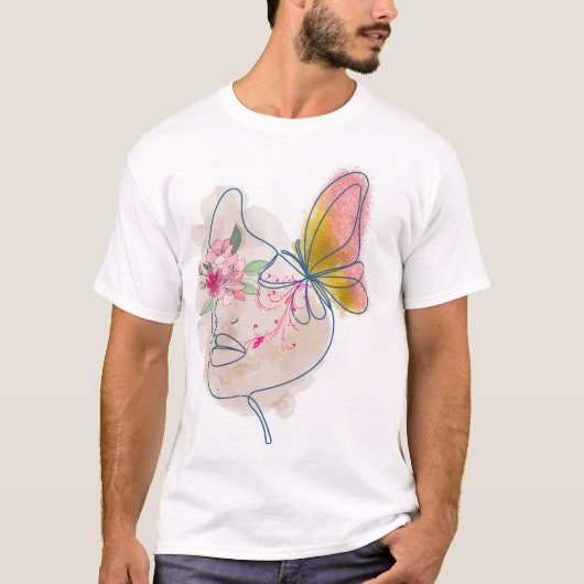 Butterfly Bloom – Abstracte Bloemen Gezicht Kunst" T-shirt (Voorkant)
