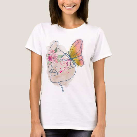 Butterfly Bloom – Abstracte Bloemen Gezicht Kunst" T-shirt (Voorkant)