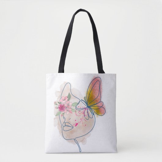 Butterfly Bloom – Abstracte Bloemen Gezicht Kunst Tote Bag (Voorkant)