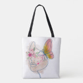 Butterfly Bloom – Abstracte Bloemen Gezicht Kunst Tote Bag (Achterkant)