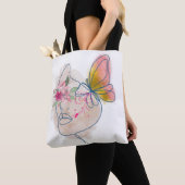 Butterfly Bloom – Abstracte Bloemen Gezicht Kunst Tote Bag (Dichtbij)