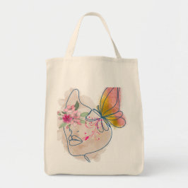 Butterfly Bloom – Abstracte Bloemen Gezicht Kunst Tote Bag