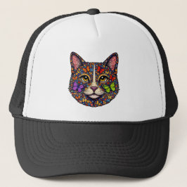 Butterfly Bloom Colorful Cat Portrait | Cats Mom Trucker Pet