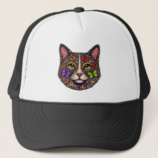 Butterfly Bloom Colorful Cat Portrait | Cats Mom Trucker Pet