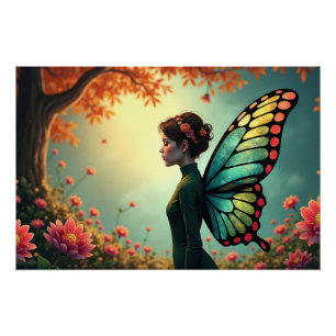 Butterfly Bloom - grillige fee in een tuin Perfect Poster