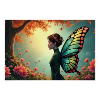 Butterfly Bloom - grillige fee in een tuin Perfect Poster