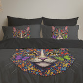Butterfly Blooms Cat Portrait | Kitty Graphic Art  Kussensloop