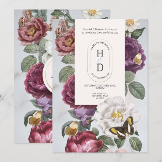 Butterfly Blooms Huwelijk Moderne Bloemen Zomer Kaart (Voorkant / Achterkant)