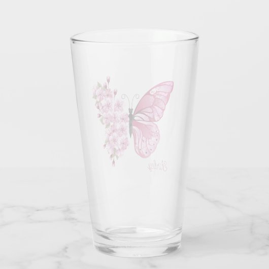 Butterfly Blossom glas met aangepaste naam (Achterkant)