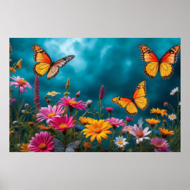 Butterfly Blossom Haven – Levendige Bloemenharmoni Poster