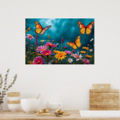 Butterfly Blossom Haven – Levendige Bloemenharmoni Poster (Keuken)